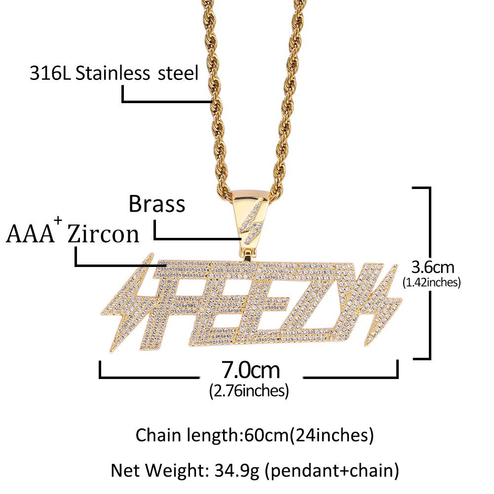 Zircon Copper Necklace Simple Hip Hop Lightning FEEZY Letter Pendant Necklace Accessories