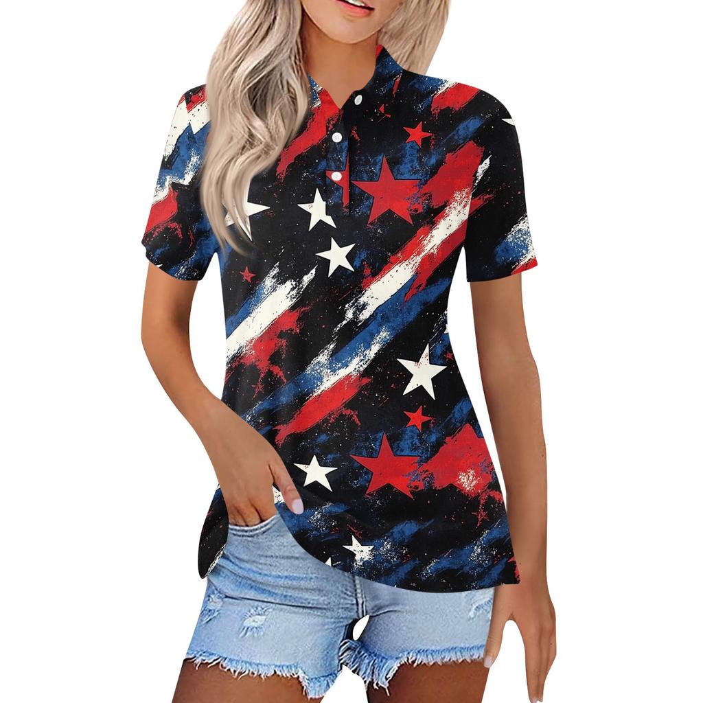 Women's Fashion Casual Lapel Short Sleeve Printed Shirt Women's Button Up Tops