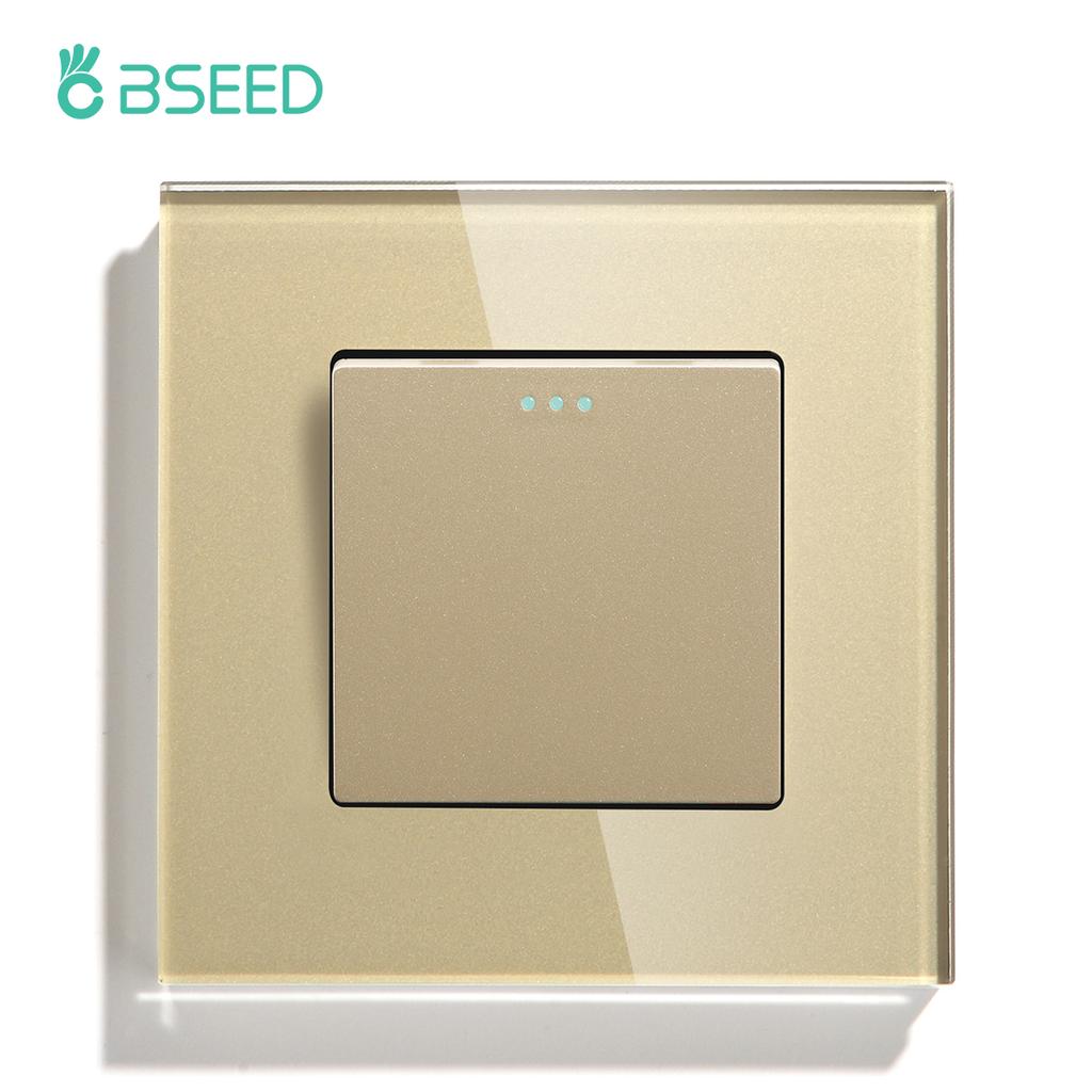 BSEED 1/2/3Gang  Mechanical Button Switch Wall Light Switches 1Way Led Lamp Switch On Off Glass Panel EU Standard 10A