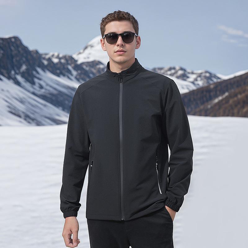 

Men s Spring/Autumn 2024 Softshell Windbreaker: Hoodless, Stand-up Collar, Slim-fit, Trendy Outdoor Jacket 2XL чорний