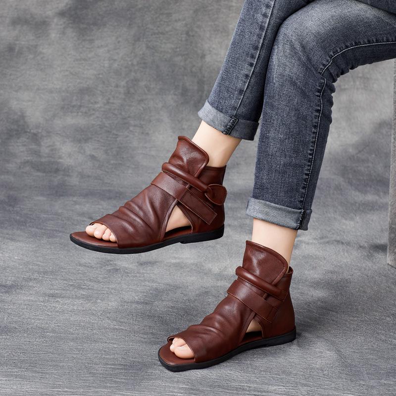 Fashion GKTINOO 2025 Summer Shoes Genuine Leather Cool Boots Women's Handmade Flat Heels Sandals Women High Top Cowhide Open Toe Zipper