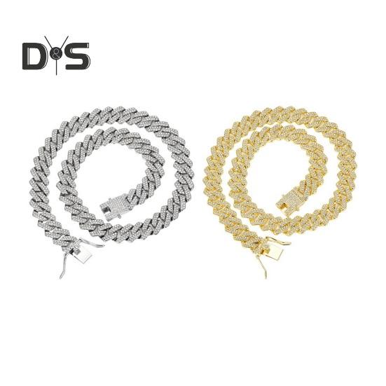 Unisex Bracelet Rhinestone Decor Thick Rhombus Chain Luster Zinc Alloy Adult Neck Wrist Jewelry Club Party Holiday Gift Necklace