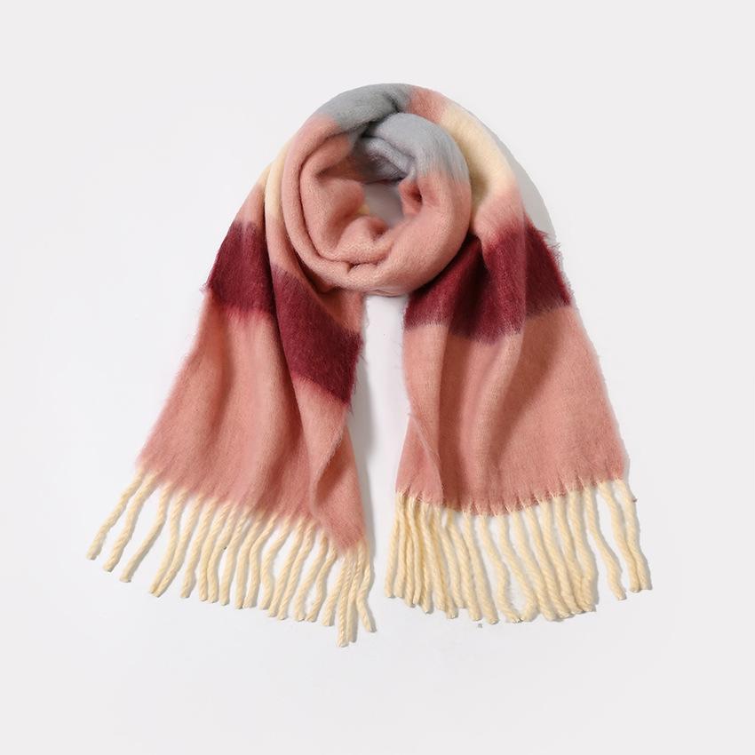 

Hairball scarf dopamine rainbow mohair striped shawl girls autumn and winter outside with fringed scarf 180cm (without beard)