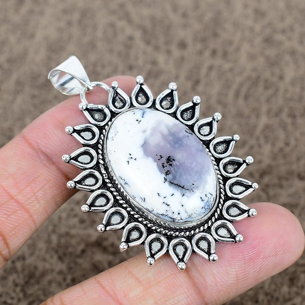 Dendrite Opal Gemstone Handmade 925 Sterling Silver Jewelry Pendant 2.29" KKG-727