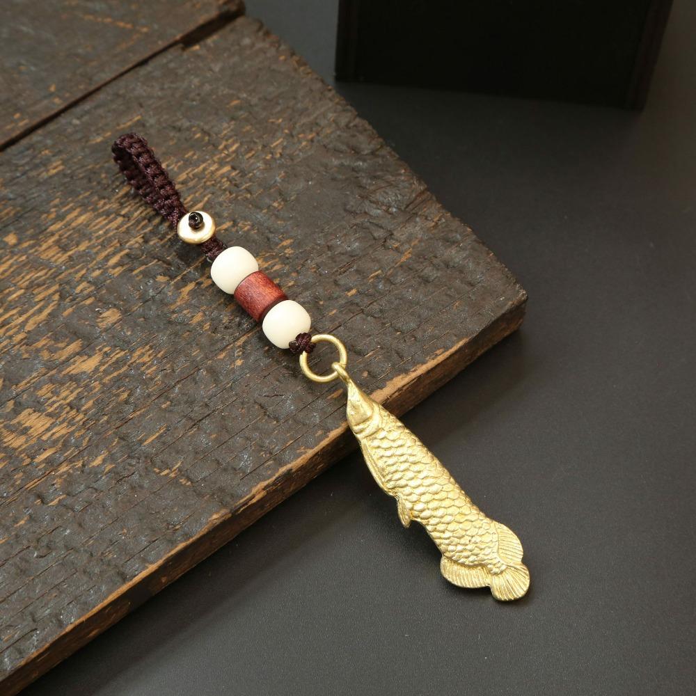 Fish Key Pendant Metal Car Key Pendant Minimalist Retro Charm Brass Fish Charms  Woman