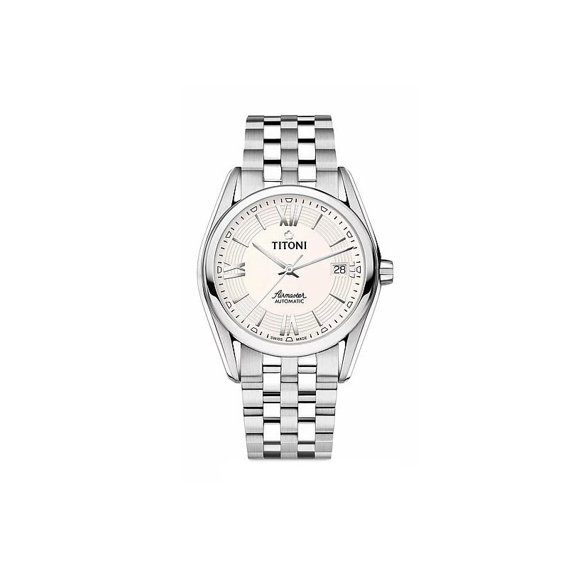 TITONI Plum Blossom Air King Series Automatic Mechanical Movement 50 Meters 38.5mm Silver Dial Stainless Steel Case Stainless Steel Strap 83909 S-342