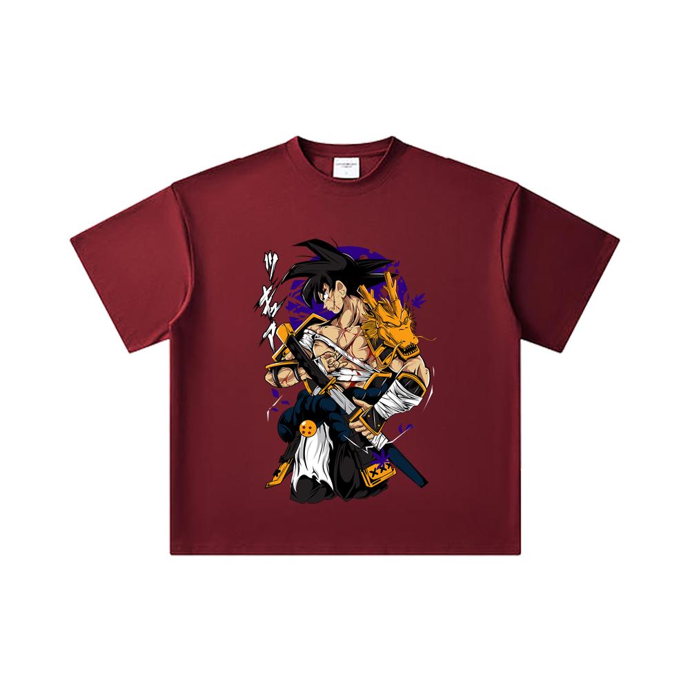 260 GSM Double Yarn 32 Count 100% Cotton Dragon Ball V68 Goku Samurai Print Unisex Heavy Cotton T Shirt