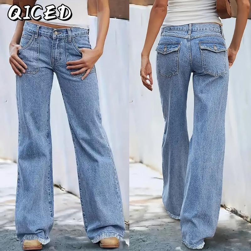 QICED Women's Fashion Casual Solid Color Print Pants & Capris