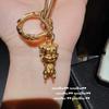 Ancient Gold Filigree Chiseled Qiankun Ring Bracelet, New Chinese Style, Hammer And Lion Enamel Necklace, Set.
