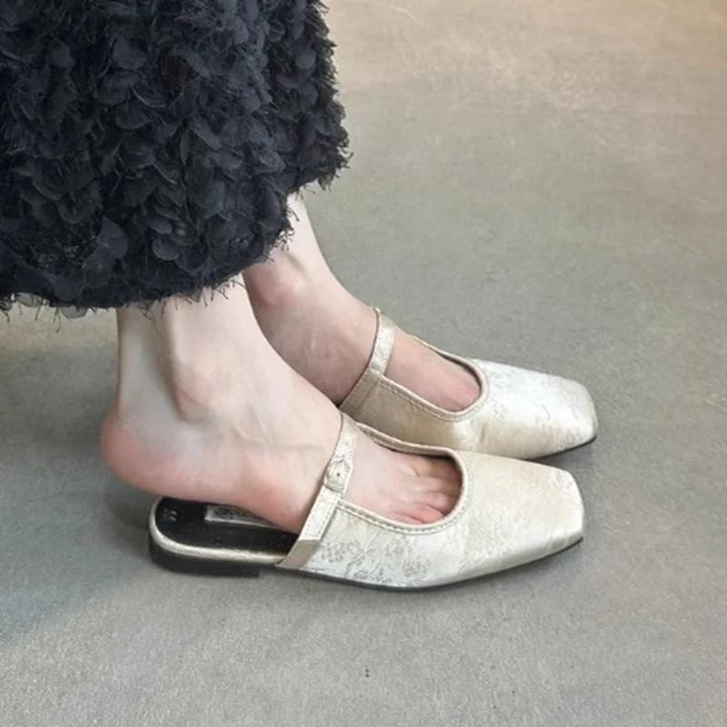 Fashion Woman Flats Retro Slippers Spring Fashion Slingback Shoes Dress Elegant Women Mules Shoes 2025 Designer Casual Chaussure Femme