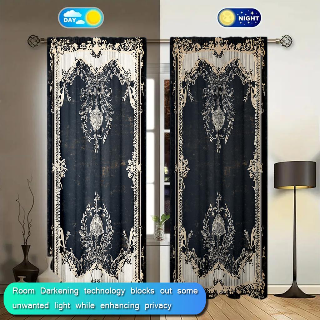 2pcs European Pattern Printed Curtain for Home Decor - Rod Pocket Window Treatment for Bedroom   Office   Kitchen