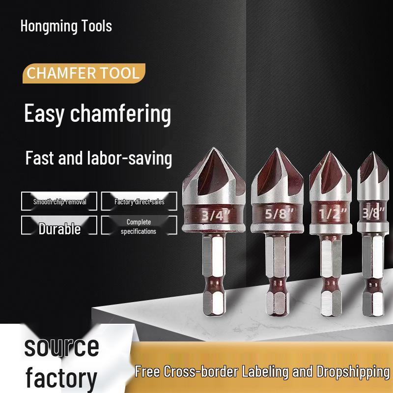Five-Flute Chamfering & Countersink Drill Bit Set for Woodworking