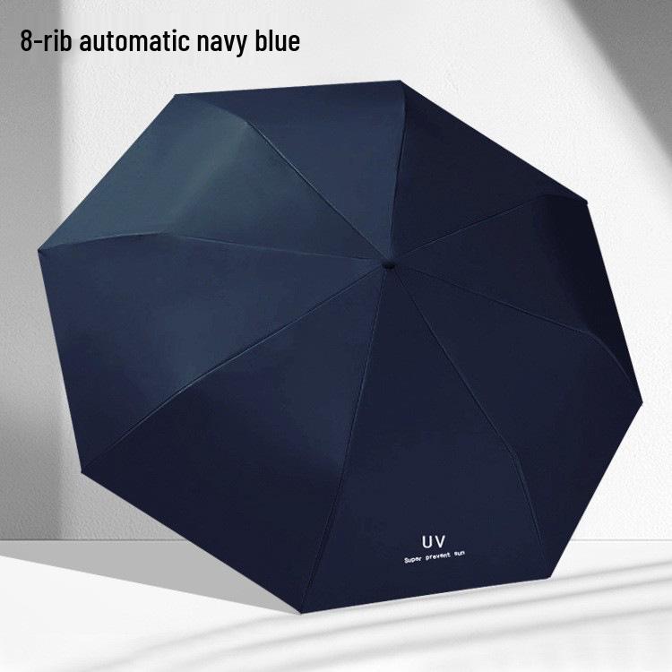 24-Rib Automatic Folding Umbrella: Men's Sun & Rain Protection with High-End Feel In Black