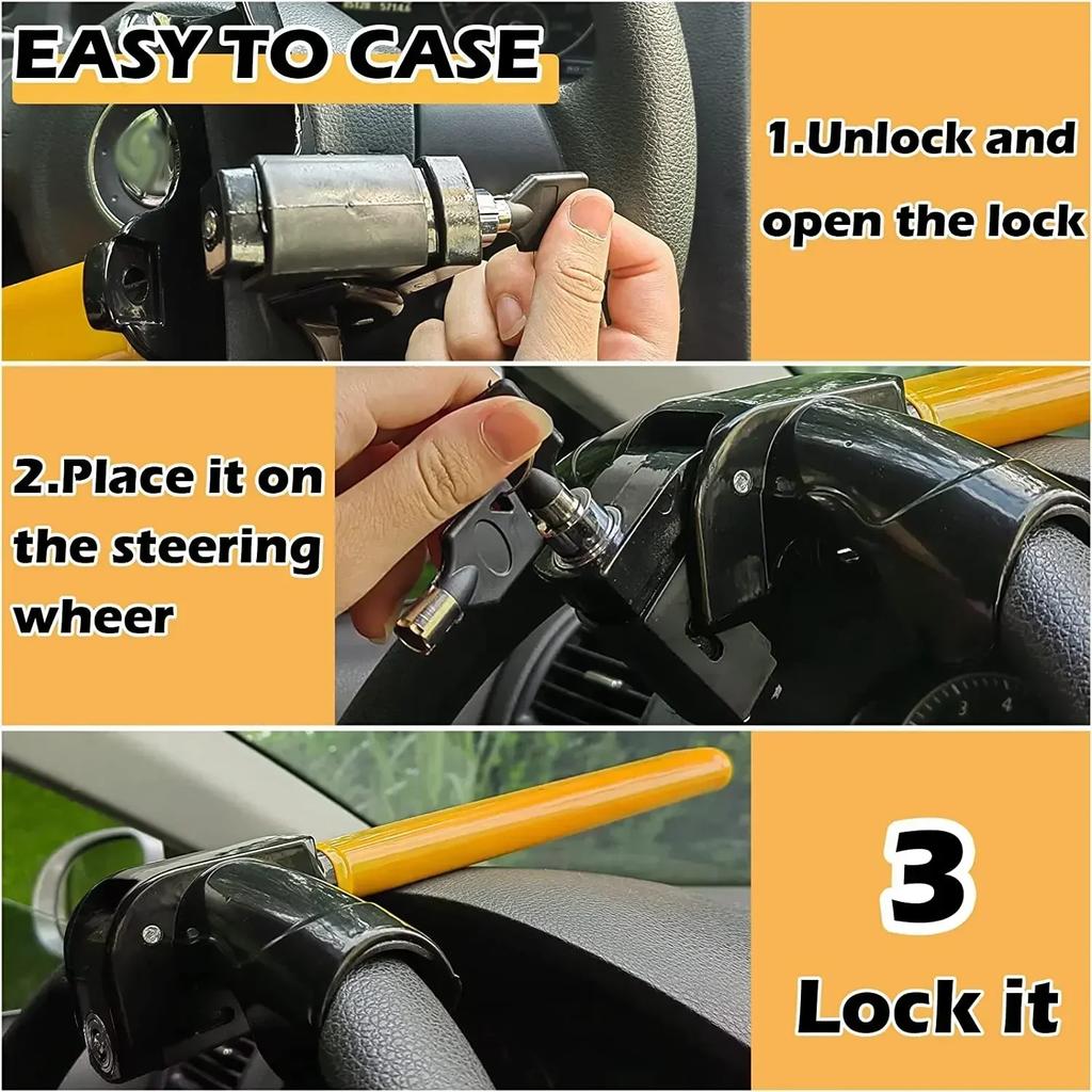 Universal Car Steering Wheel Lock Anti-Theft T Type T-Bar Security Lock with Keys Vehicle Security Protection High Safety
