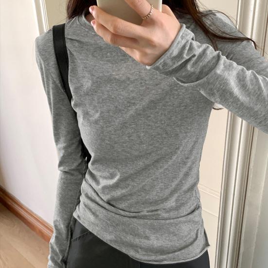 Women T-shirt Round Neck Long Sleeve Slim Fit Solid Color Tops Soft Stretchy Tee Shirt Work Party Casual Wear