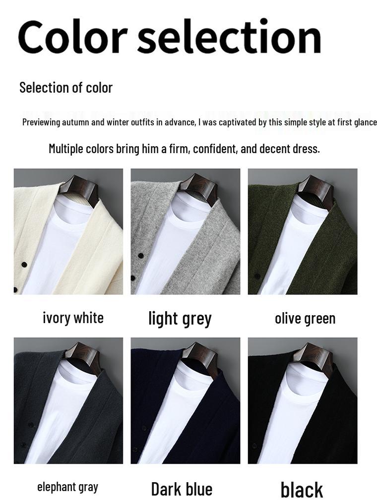 Gruby wełniany kardigan męski - Jednolity kolor, Duży rozmiar, Sweter dzianinowy casual