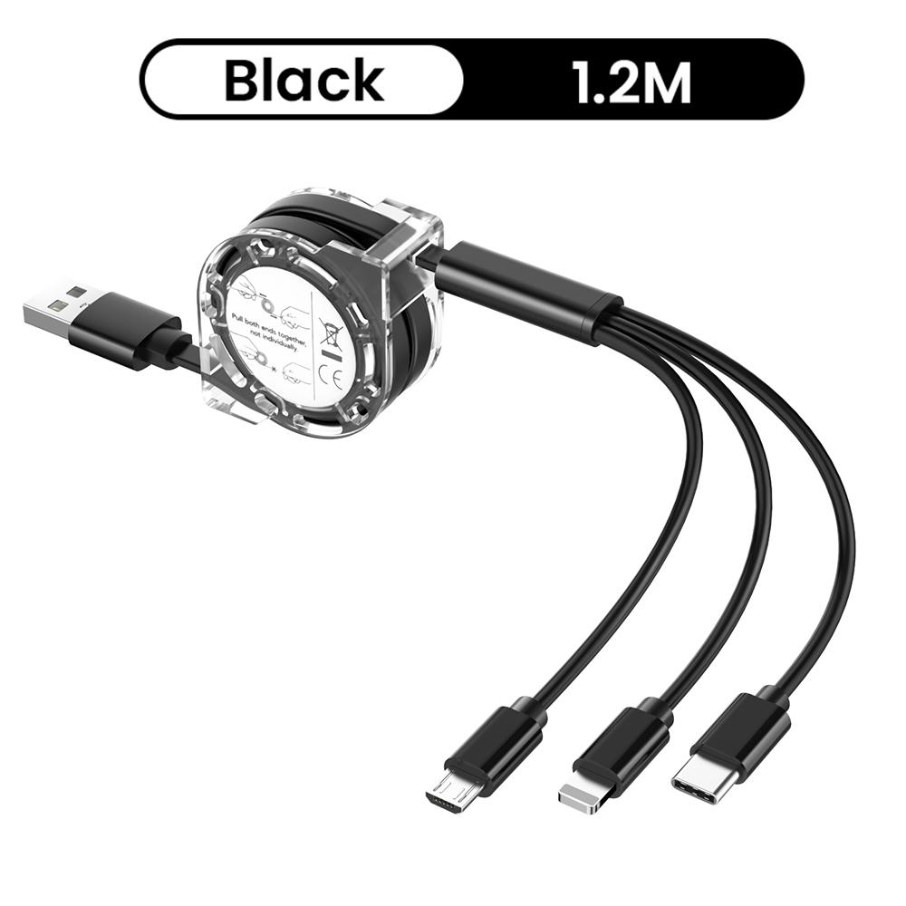 

Еластичний кабель-зарядка 3в1 iOS Type C USB C Micro USB для iPhone Samsung Шнур Провід Зарядка в авто Кабелі для мобільного телефону чорний