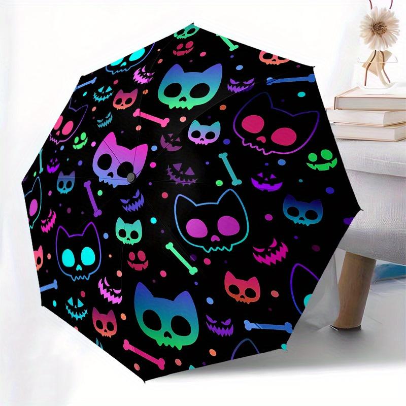1pc Halloween Skulls Cats Bones Pattern Umbrella with Plastic Handle,Suitable for All Seasons Home Travel Outdoor UmbrellaB1863