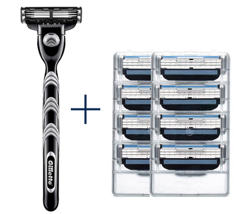 

Оригинальная опасная бритва Gillette Mach 3, бритва для бороды, 1 держатель с 1 лезвием + 8 сменных лезвий