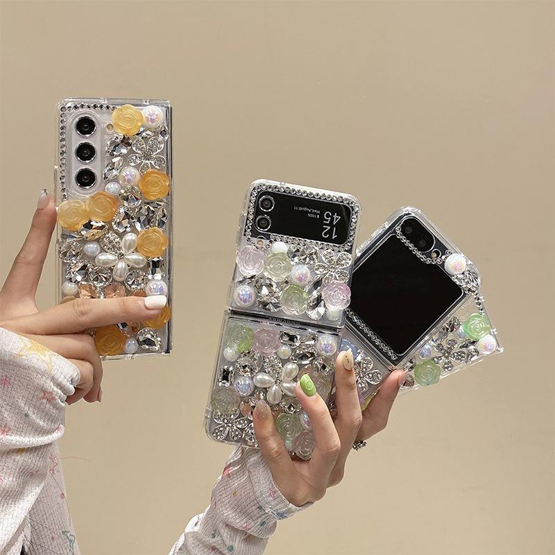 Rhinestone Pearl Flower Ins Mobile Phone Case for Samsung Zflip6 Flip Zflip4 Folding Screen Fold5 Luxury