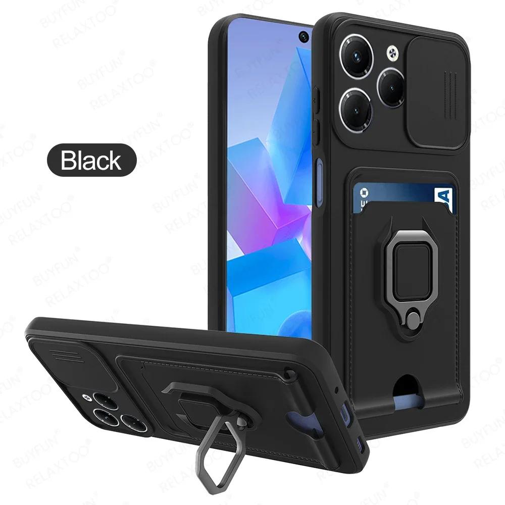 Sliding Camera Protection Case for Infinix Hot 40 Pro Note 40 Pro Plus 30 Spark 2024 Vehicle Magnetic Bracket Card Wallet Shell