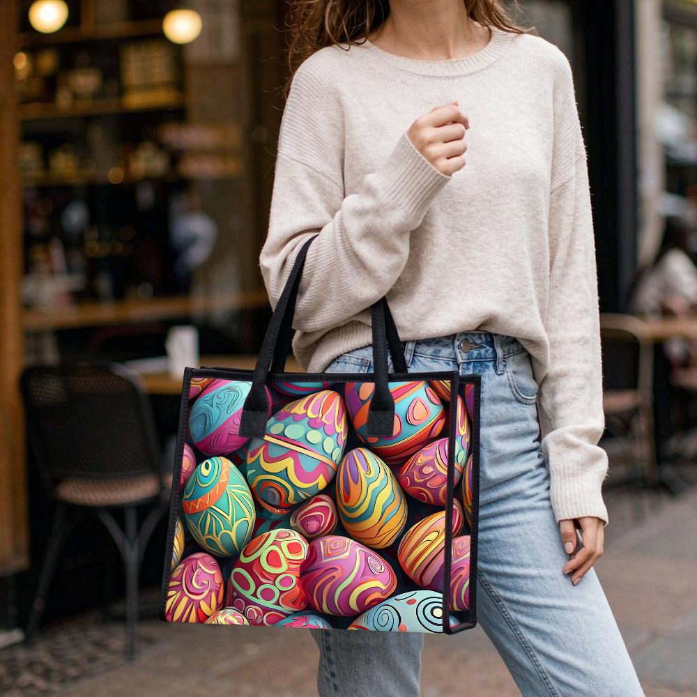 Easter Eggs Printed Tote Bag Large Capacity Daily Shoulder Handbag