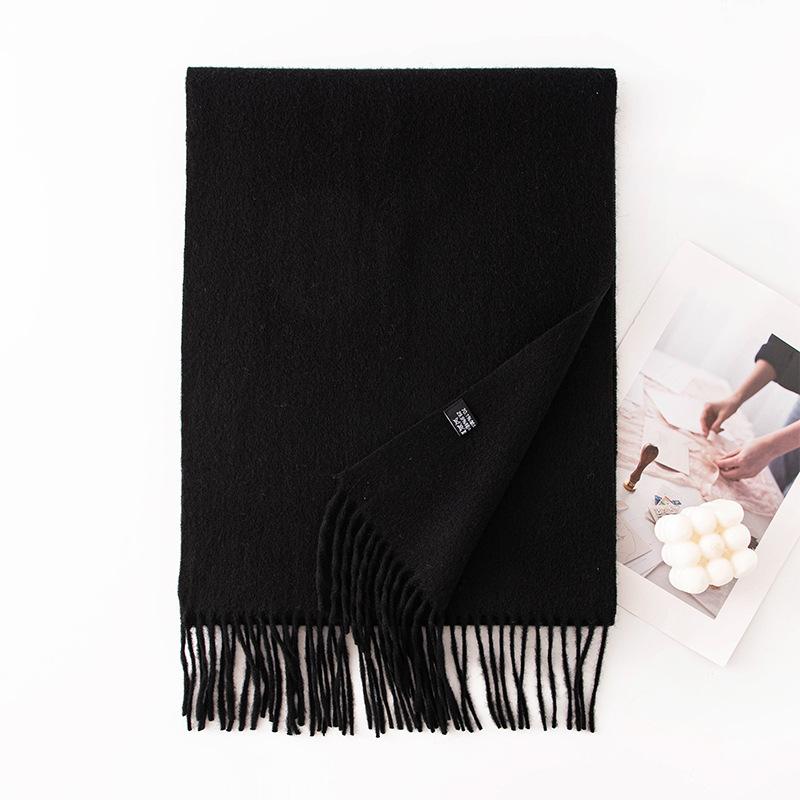 Autumn and Winter New Wool Yak Velvet Scarf Tassel Long Warm Shawl Solid Color High End Sense Same Style for Men and Women