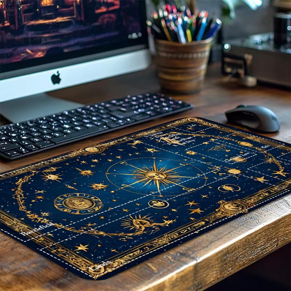 Vintage Celestial Tarot Large Gaming Desk Mat Non Slip Rubber Stitched Keyboard Mouse Pad ESport Office Daily Stationery