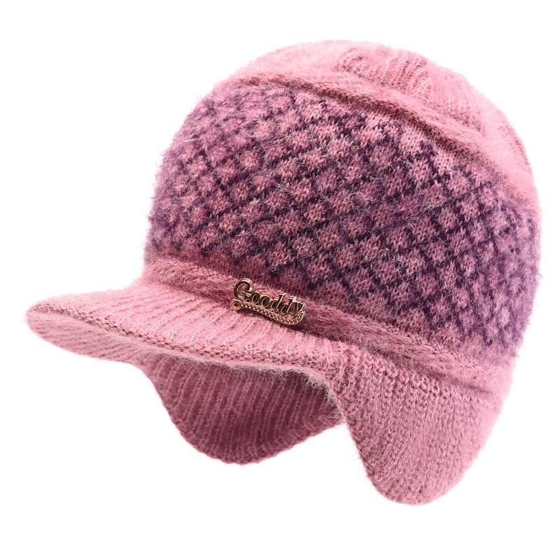 Winter Hat Female Old Lady Knitted Wool Hat Piled Thickened Warm and Cold Ear Hat