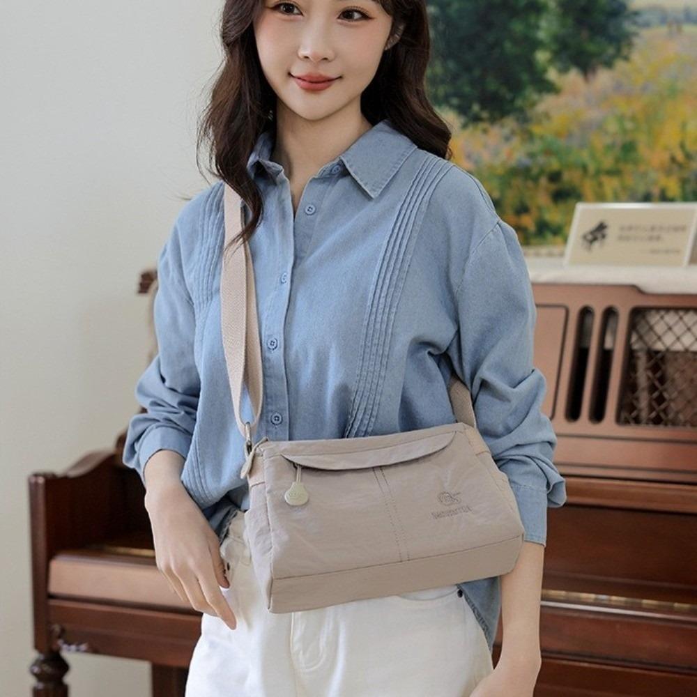 New Nylon Crossbody Bag Multipocket Waterproof Phone Pouch Solid Color Lightweight Messenger Bag Women
