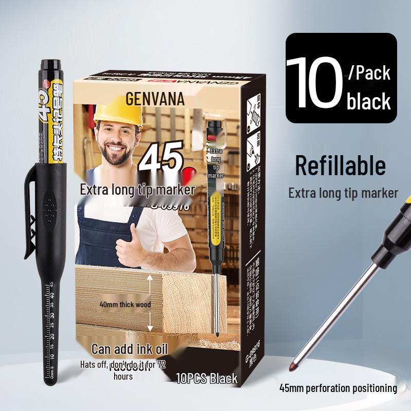Long Tip 20mm Black Waterproof Deep Hole Marker for Woodworking and Tile