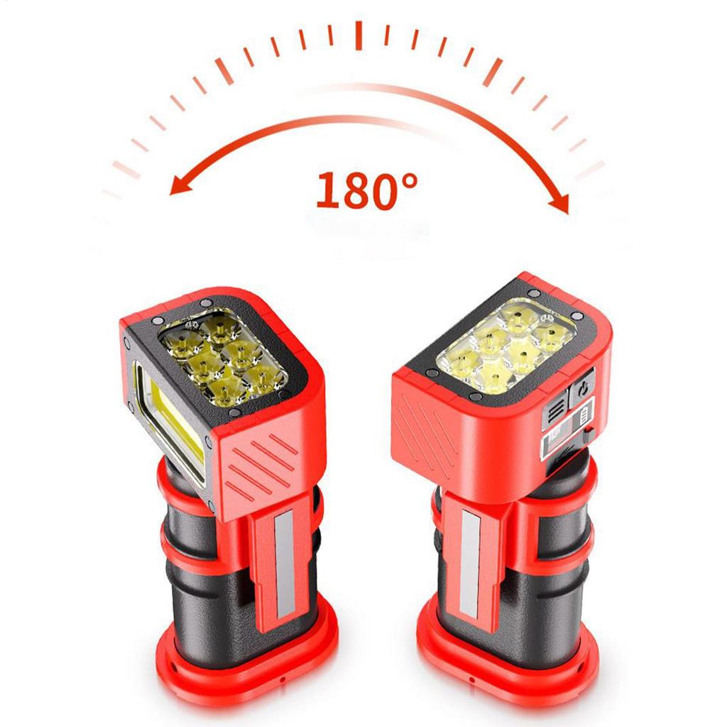 LED Rechargeable Work Light 180-degree Rotate Magnetic LED Work Light Type-C Charging Double Hooks Digital Display Lamp For