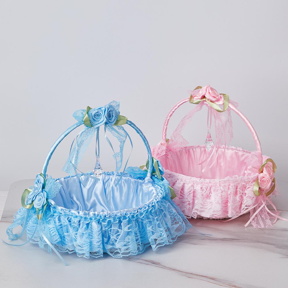 European Style Milky White Flower Girl Basket for Weddings