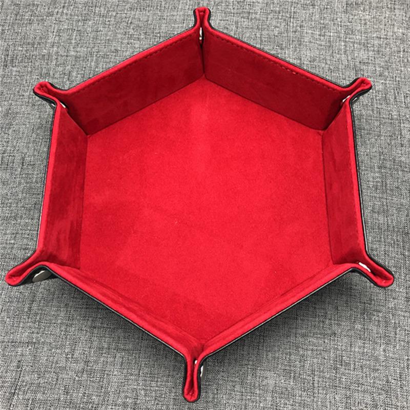 Rolling Folding Hexagon Dice Game Storage Tray PU Leather&Velvet Mat Holder Double Sided Thick Office Supplies Storage Tools