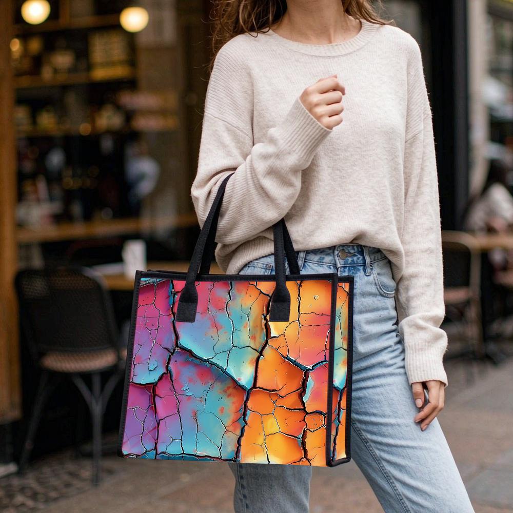 Colorful Crack Pattern Tote Bag Large Casual Handbag for Daily Use Portable Fashion Shoulder Bag for Shopping Travel
