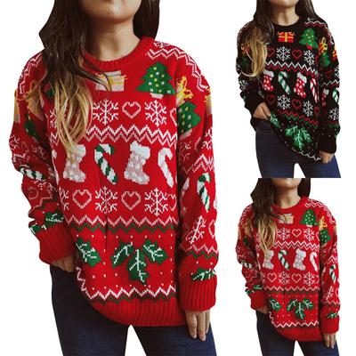 Damen Herbst/Winter Mode Weihnachtspullover Rundhals Langarm Seeve Pullover
