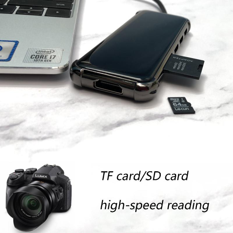 Adaptor pentru stație de andocare cu interfață de tip C de mare viteză 6 în 1, compatibil cu Hdmi, metal tip C la 4K 6 în 1