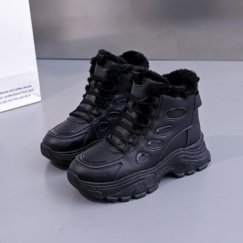 Women's large size soft sole fall and winter warm fur one snow boots padded lining non-slip hiking leisure sports cotton boots