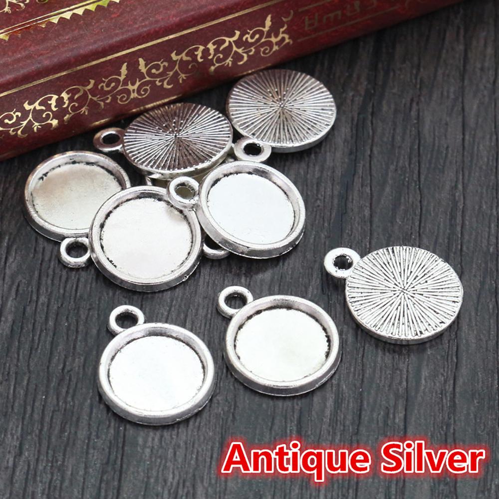 50pcs 8 10mm Inner Size Classic 7 Colors Plated One Sided Single Hanging Simple Style Cabochon Base Setting Charms Pendant