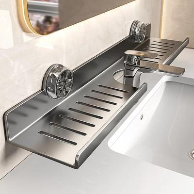 1 étagère de rangement pour lavabo avec ventouse, égouttoir pour robinet, fixation murale sans perçage, organisateur de salle de bain