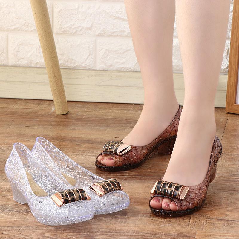 Ladies Crystal Jelly Wedges Sandals Woman Transparent Cut-outs Shoes Comfortable Mom Summer Sandalias Open Toe