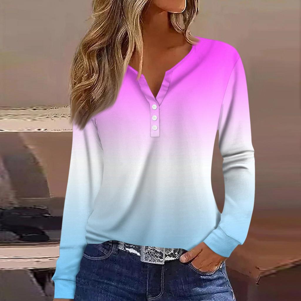 Women's T Shirt Tee Button Long Sleeve Daily Weekend Fashion Basic V- Neck Regular Top