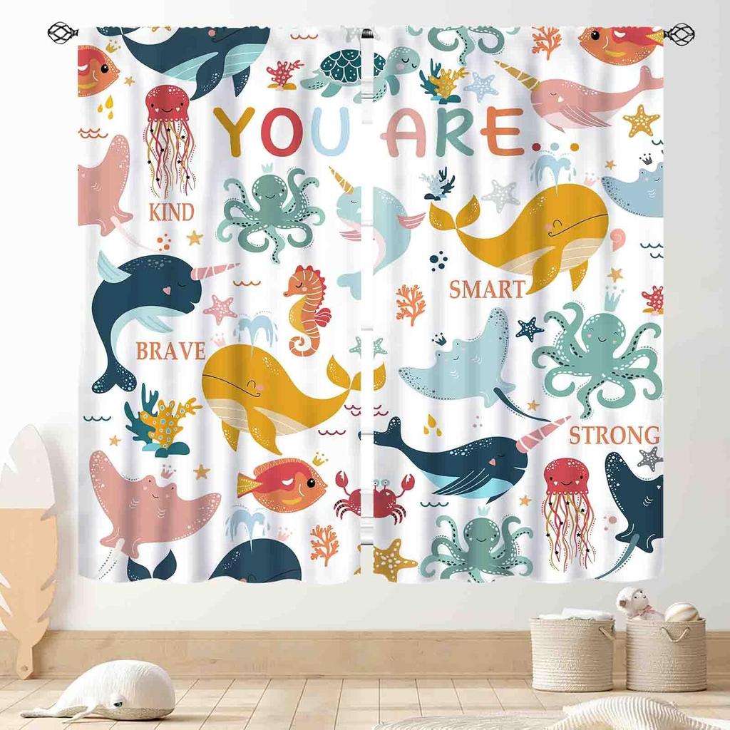 Dinosaur Curtains Boys Room Cartoon Dino Navy Blue Safari Animal Outer Space Planet Astronaut Theme Baby Window Curtain Blackout Polyester