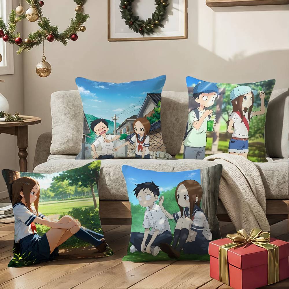 Anime Cartoon Takagi-san x Nishikata-N Pillow Case Silky elegant Comfort Sofa Bed  Invisible zipper Beach pillowcase