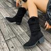 Women's Chunky Heel Retro Mid-Calf Western Boots - 2025 Autumn/Winter Collection