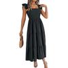 Women’s Ruffle Sleeve Square Neck Smocked Bodice Tiered Maxi Dress Casual Loose Fit Summer Dress