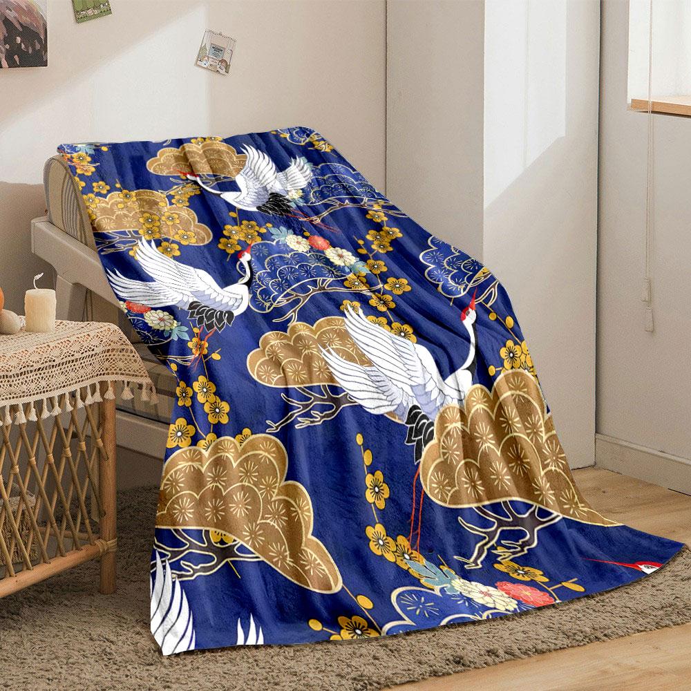 Kraniche Pflaumenblüten Wolken Druck Flanelldecke Schlafzimmerdecke für Wohnzimmer Sofa Mittagspause Weicher Überwurf für Freundesfest Geschenk