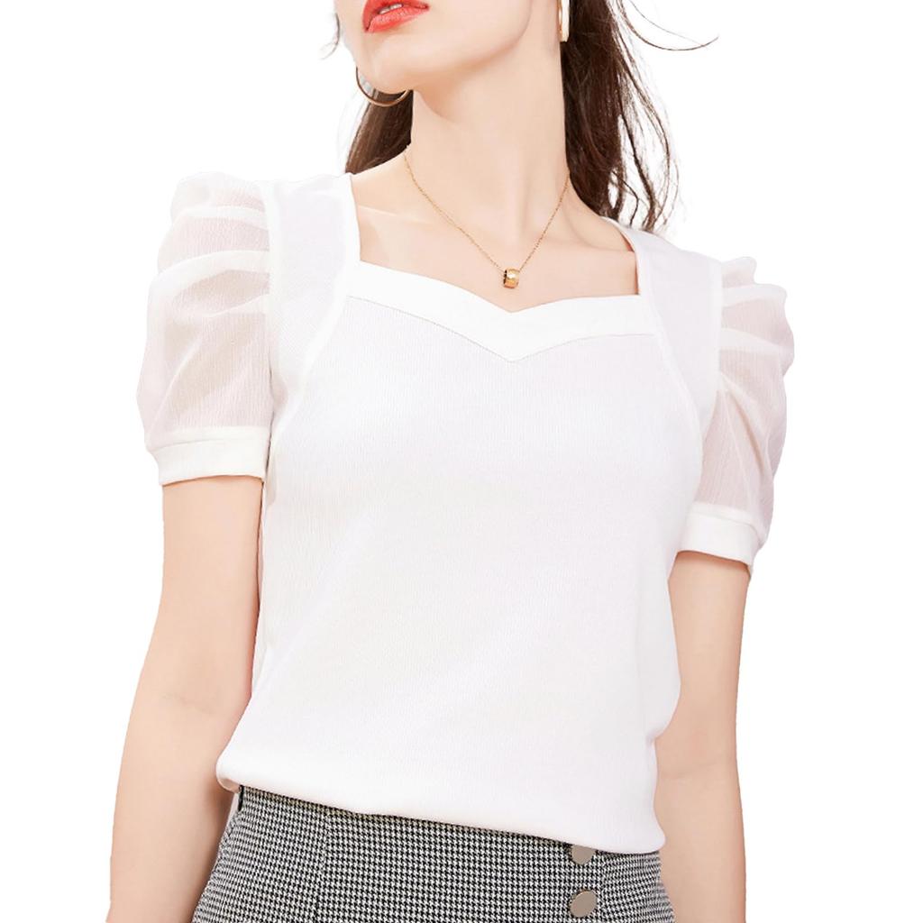 Precoco Puff Sleeve Short Loose Plus Sizes XL Top, Sleeve, Cute, Lightweight, Cool, Fit, Available, Maternity, Women's, White,