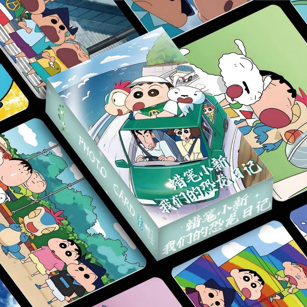 Crayon Shin Chan Anime Figures Cartoon Game Card Double Sided Laser Peripheral Cards Box Of 55 Unique Lomo Flash Cards Toys Gift