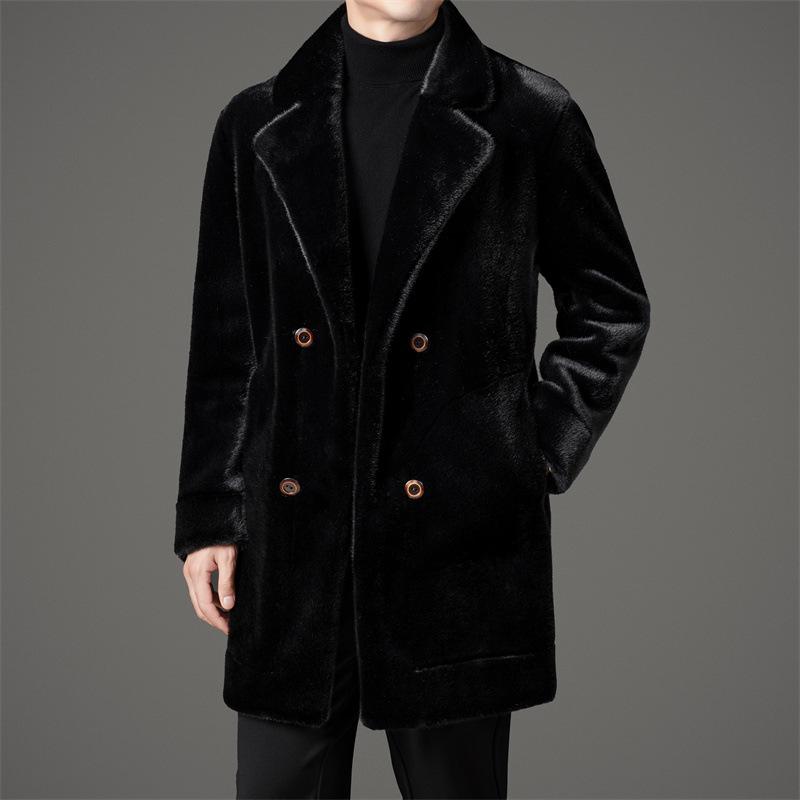 2025 Reversible Sable Fur Mid-Length Men's Coat: Winter Arrivals - Suit Collar, Warm Outerwear for Middle-Aged
